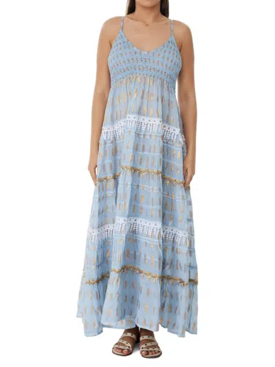 Ranee's Women's Smocked Foil Maxi Beach Coverup In Blue