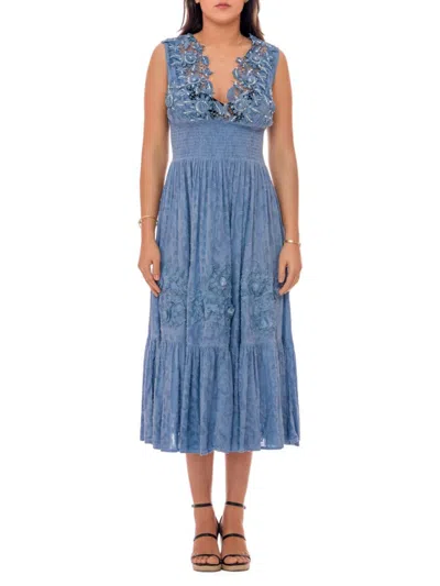 Ranee's Women's Smocked Lace Peasant Dress In Blue