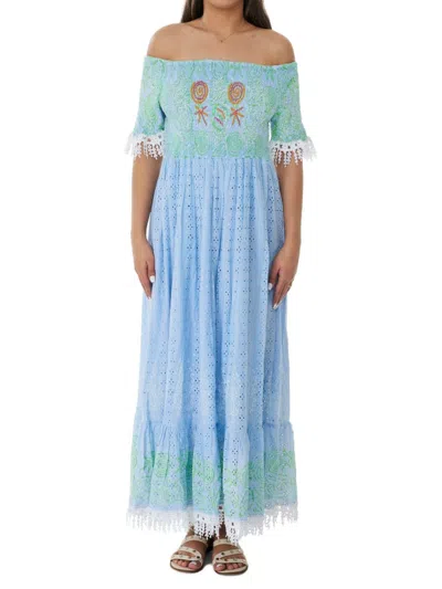 Ranee's Women's Smocked Off Shoulder Maxi Beach Coverup In Blue