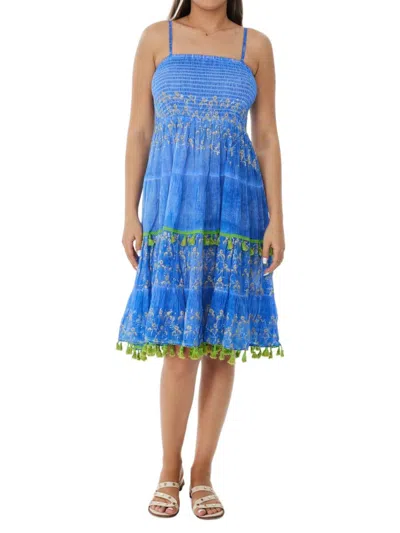 Ranee's Women's Smocked Tassel Sun Dress In Blue