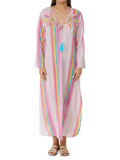 Ranee's Women's Striped Beaded Maxi Beach Coverup In Pink