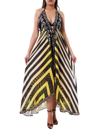 Ranee's Women's Striped High Low Coverup Dress In Black Yellow