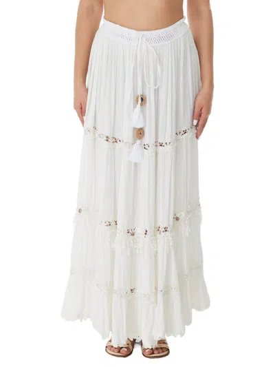 Ranee's Women's Swiss Dot Lace Trim Maxi Skirt In Ivory