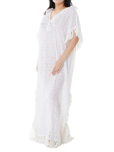 Ranee's Women's Tassel Lace Cover Up Kaftan In White