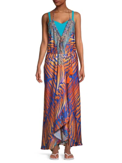 Ranee's Women's Tiger-print Halterneck Maxi Coverup Dress In Rust
