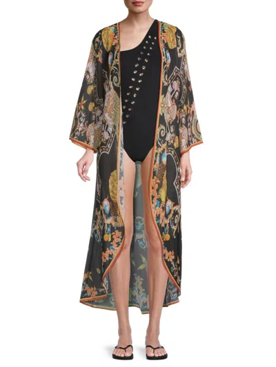 Ranee's Women's Versa Print Cover-up Duster In Black