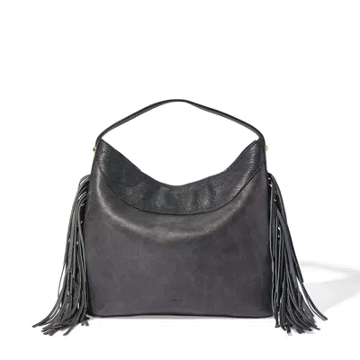 Range Revolution Women's Black Leather Fringe Hobo Shoulder Bag