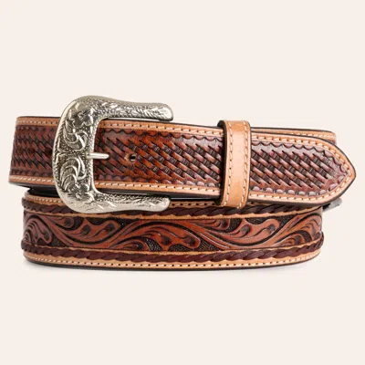 Ranger Belt Co. Men's Tan Oakleaf Tooling Basket Weave Belt
