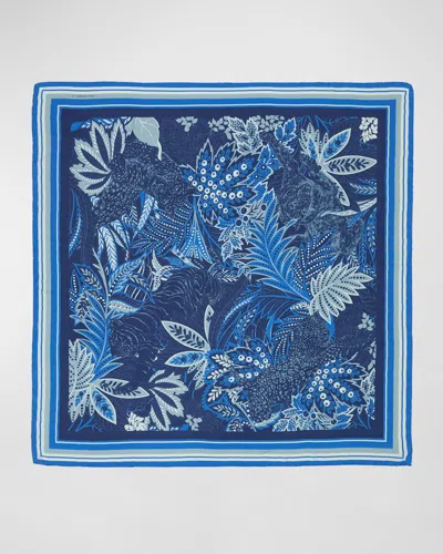 Rani Arabella Amazonia Navy Print Cashmere-blend Scarf In Blue