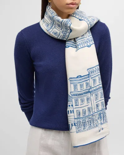 Rani Arabella Asti Printed Light Blue Cashmere-blend Scarf