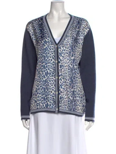 Pre-owned Rani Arabella Cashmere Animal Print Sweater W/ Tags In Blue