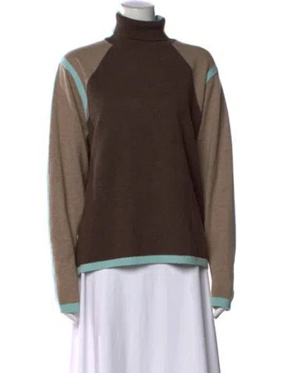 Pre-owned Rani Arabella Cashmere Colorblock Pattern Sweater W/ Tags In Brown