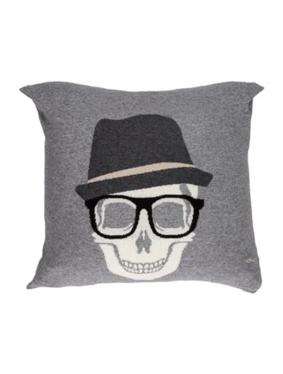 Pre-owned Rani Arabella Cashmere Skull Throw Pillow In Gray