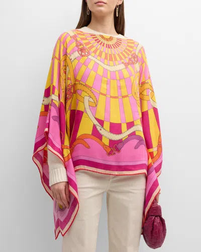 Rani Arabella Firenze Print Cashmere & Silk Poncho In Multi