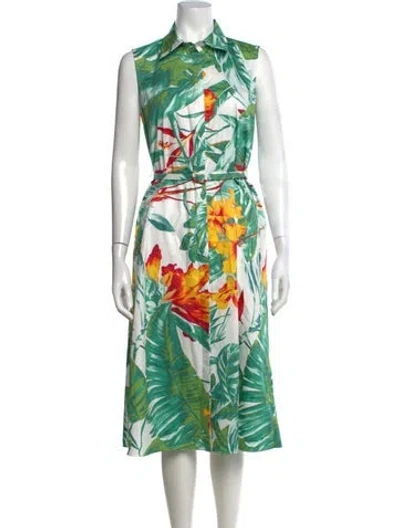 Pre-owned Rani Arabella Floral Print Midi Length Dress In Green
