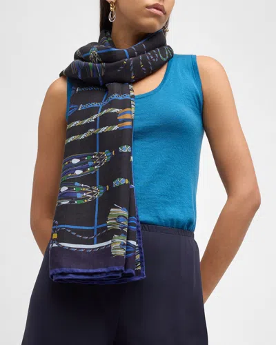 Rani Arabella Remini Navy Cashmere-blend Scarf In Blue