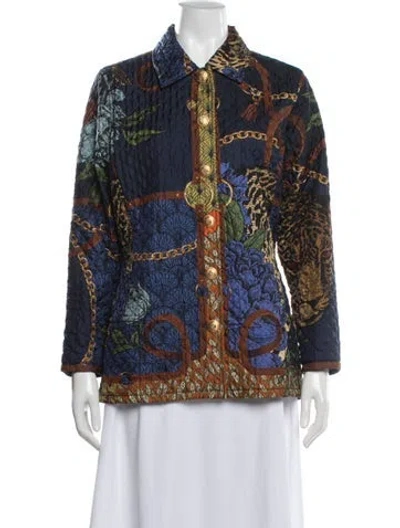 Pre-owned Rani Arabella Silk Printed Denim Jacket In Blue