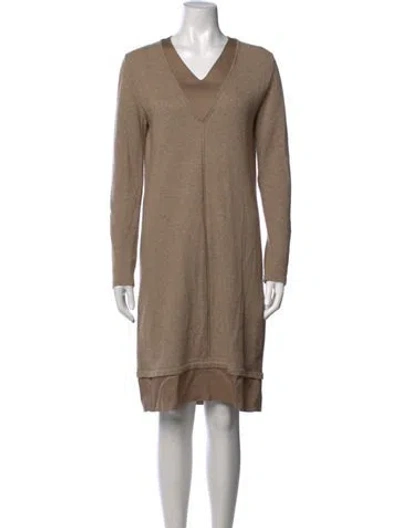 Pre-owned Rani Arabella V-neck Knee-length Dress In Neutrals