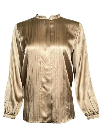 Rani Arabella Women's Collarless Silk Shirt In Bronze In Gold