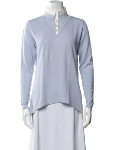 Pre-owned Rani Arabella Wool Mock Neck Sweater In Blue