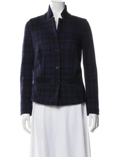 Pre-owned Rani Arabella Wool Plaid Print Blazer In Blue