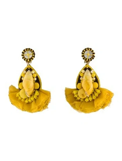 Pre-owned Ranjana Khan Cultured Pearl, Mother Of Pearl & Dyed Shell Drop Earrings In Yellow