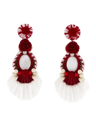Pre-owned Ranjana Khan Raffia, Glass Bead, Fabric & Leather Drop Earrings In Multi