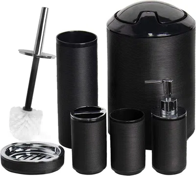Rankss Bathroom Accessories Set 6 Piece Bath Ensemble Includes Soap Dispenser, Toothbrush Holder, Toothbrus In Black
