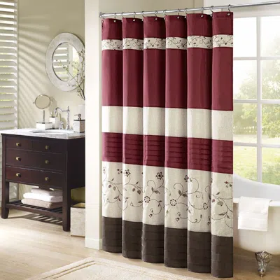 Rankss Faux Silk Embroidered Floral Shower Curtain In Red