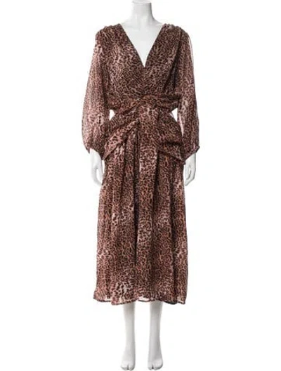 Pre-owned Ranna Gill Animal Print Long Dress In Brown