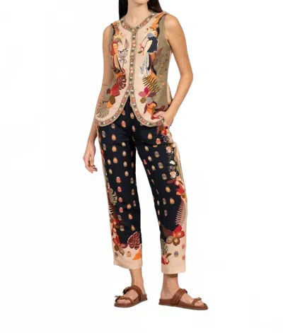 Ranna Gill Daphne Sleevess Waist Coat In Black & Apricot In Multi