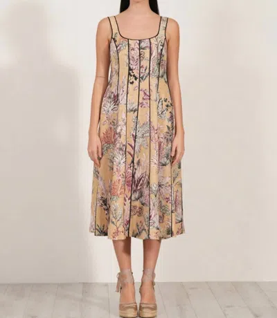 Ranna Gill Eveline Panelled Midi Dress In Gold