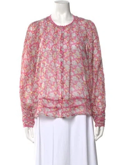 Pre-owned Ranna Gill Floral Print Crew Neck Blouse In Pink