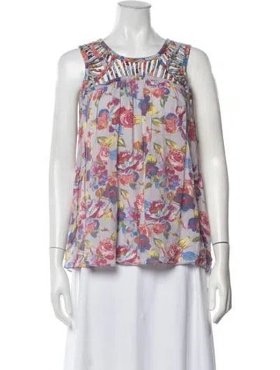 Pre-owned Ranna Gill Floral Print Crew Neck Top In Multicolor