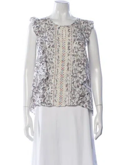 Pre-owned Ranna Gill Floral Print Crew Neck Top In Neutral