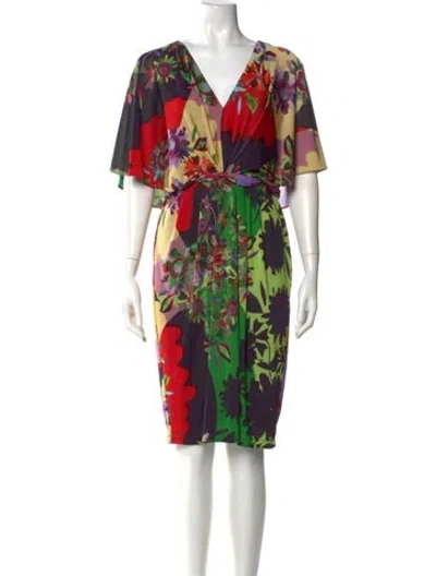 Pre-owned Ranna Gill Floral Print Knee-length Dress In Green