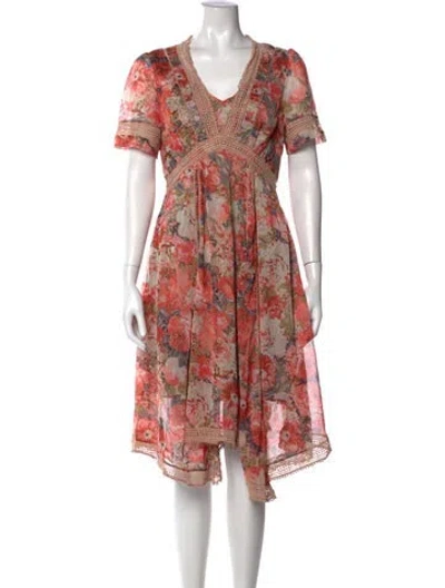 Pre-owned Ranna Gill Floral Print Knee-length Dress In Red