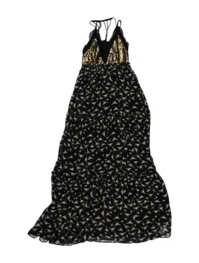 Pre-owned Ranna Gill Floral Print Long Dress In Black