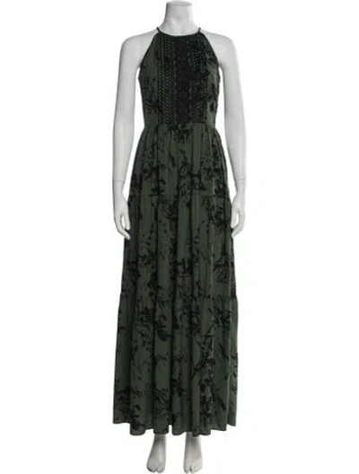 Pre-owned Ranna Gill Floral Print Long Dress In Green