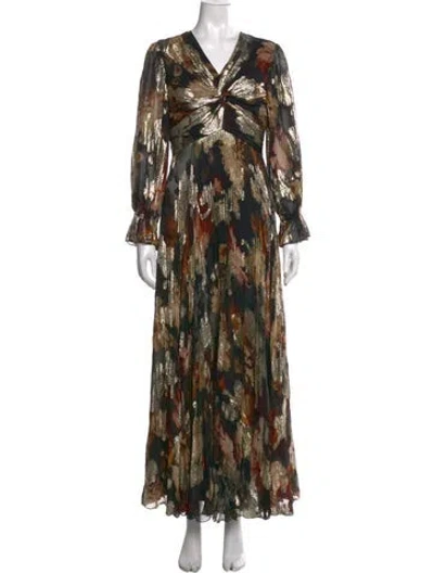 Pre-owned Ranna Gill Floral Print Long Dress In Multicolor