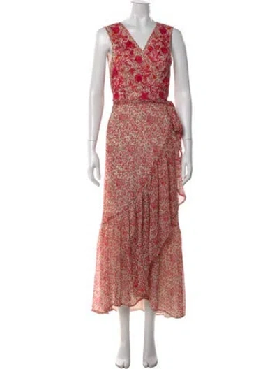 Pre-owned Ranna Gill Floral Print Long Dress In Red