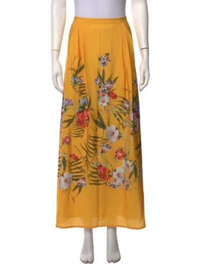 Pre-owned Ranna Gill Floral Print Long Skirt In Yellow