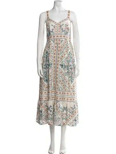 Pre-owned Ranna Gill Floral Print Midi Length Dress In Neutrals