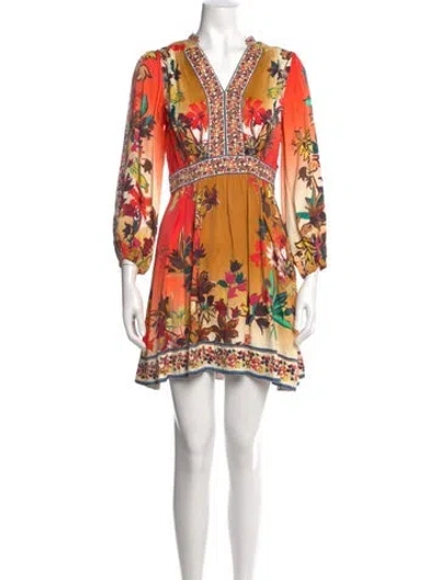 Pre-owned Ranna Gill Floral Print Mini Dress In Orange