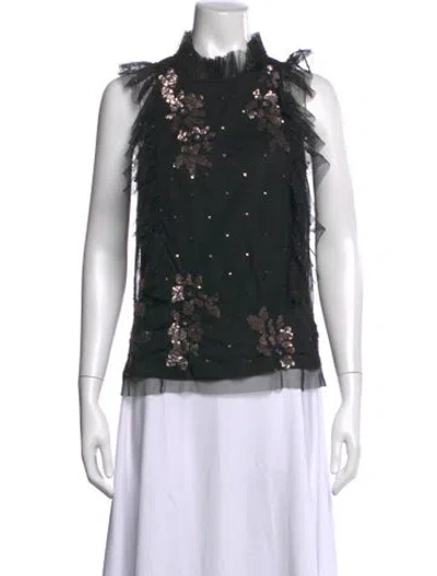 Pre-owned Ranna Gill Floral Print Mock Neck Top W/ Tags In Black