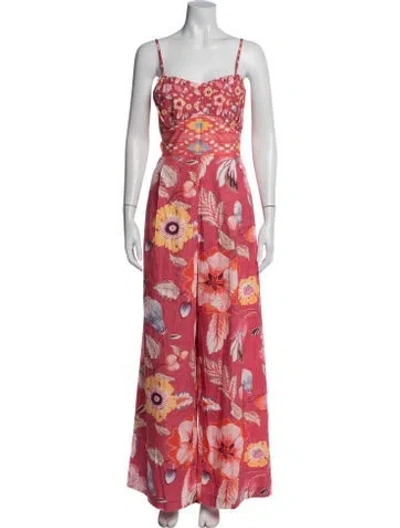 Pre-owned Ranna Gill Floral Print V-neck Jumpsuit W/ Tags In Red