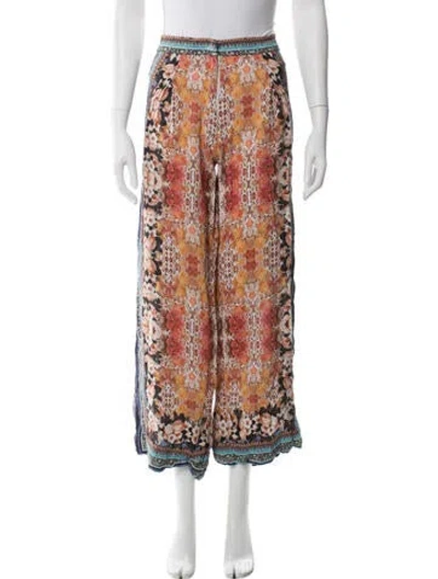 Pre-owned Ranna Gill Floral Print Wide Leg Pants In Blue