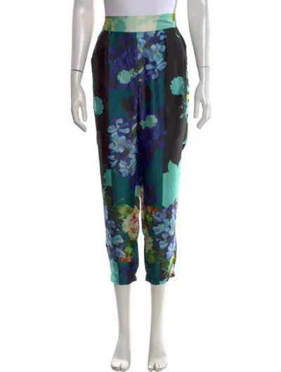 Pre-owned Ranna Gill Floral Print Wide Leg Pants In Green
