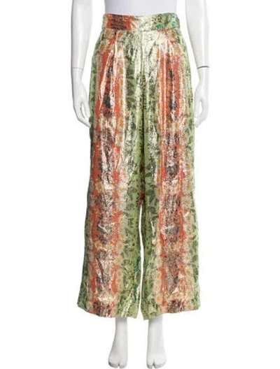 Pre-owned Ranna Gill Floral Print Wide Leg Pants In Green