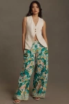 RANNA GILL FLORAL WIDE-LEG LINEN PULL-ON PANTS